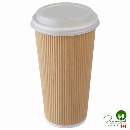 20 oz. Sleeveless Ripple Kraft Paper Hot Cup and Lid By Prime - 100/Pack