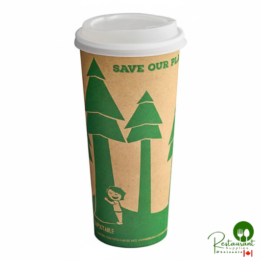 24 oz. Kraft Tree Print Hot Cup and Lid By Prime - 100/Pack