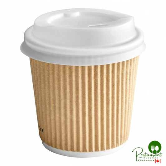 4 oz. Sleeveless Kraft Ripple Paper Hot Cup and Lid By Prime - 100/Pack