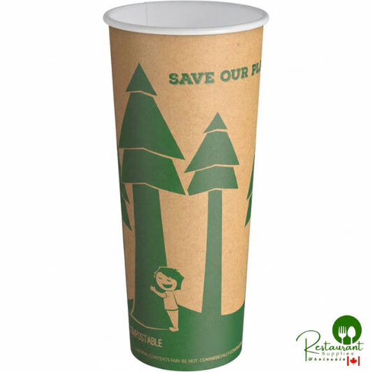 24 oz. Kraft Tree Print Compostable Paper Hot Cup By Prime - 500/Case