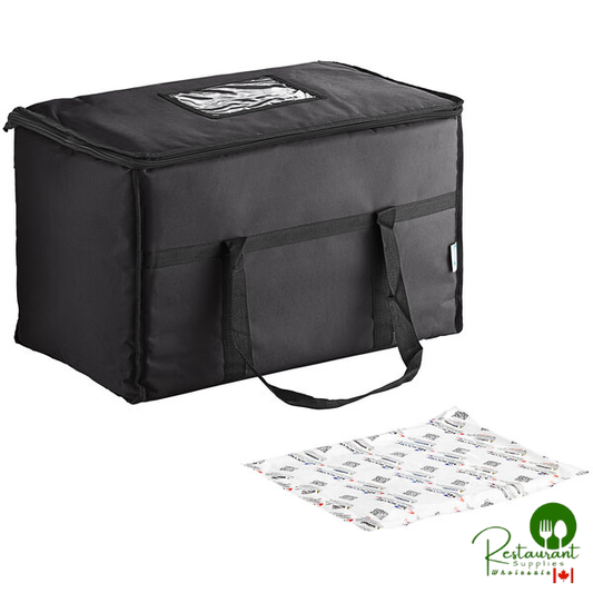 Insulated Food Delivery Bag / Pan Carrier with Microcore Thermal Hot or Cold Pack Kit, Black Nylon, 23" x 13" x 15" By Prime