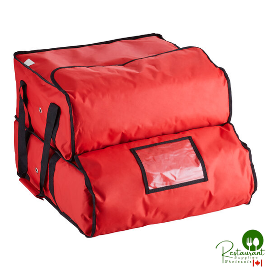 Red Nylon Heavy-Duty Insulated Soft-Sided Dual Compartment Pizza Delivery Bag - Holds Up To (3) 16" or 18" Pizza Boxes and Up to (3) 14" Pizza Boxes By Prime