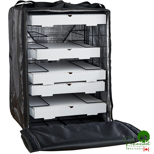 Prime BLB1926 Deluxe Black Polyester Pizza Delivery Bag with Rack, 19" x 19" x 27" - Holds Up To (10) 18" Pizza Boxes