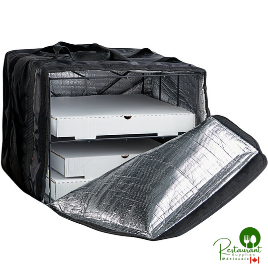 Prime BLB1914 Deluxe Black Polyester Pizza Delivery Bag with Rack, 19 1/2" x 19 1/2" x 14 1/2" - Holds Up To (6) 18" Pizza Boxes