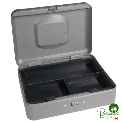 Barska CB11786 10" x 7 1/8" x 3 9/16" Medium Gray Steel Cash Box with Combination Lock and Handle