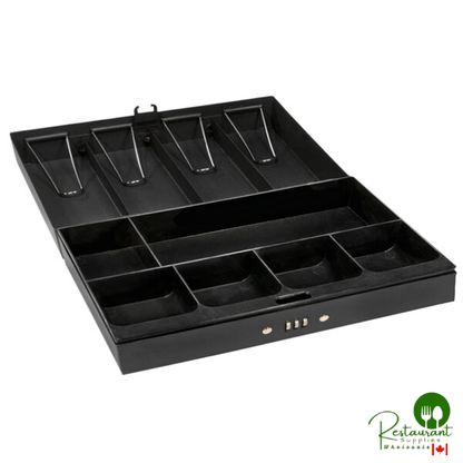 Barska CB11794 11 3/8" x 7 5/8" x 3 3/8" Black Steel Cash Box with Bill Holder, Removable Tray, and Combination Lock