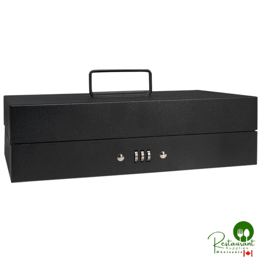 Barska CB11794 11 3/8" x 7 5/8" x 3 3/8" Black Steel Cash Box with Bill Holder, Removable Tray, and Combination Lock