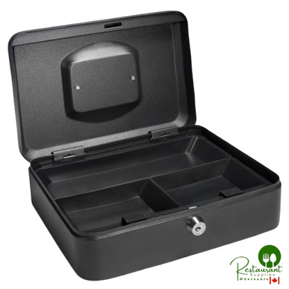 Barska CB11832 10" x 7 1/8" x 3 9/16" Medium Black Steel Cash Box with Key Lock and Handle
