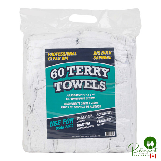 14" x 17" White 100% Cotton Bar Mop Terry Towel By Prime - 300/Case