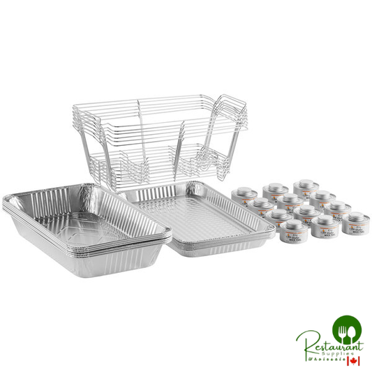 Prime 30 Piece Full Size Disposable Chafer Dish Kit with (6) Wire Stands, (6) Deep Pans, (6) Shallow Pans, and (12) 4 Hour Wick Fuels