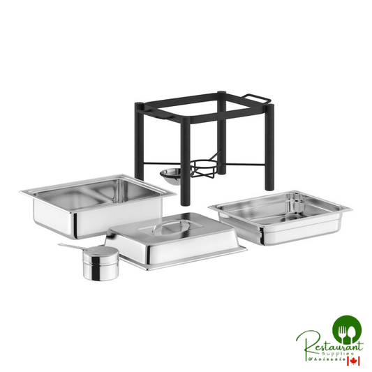 Acopa 4 Qt. Half Size Wrought Iron Pillar Chafer Set with Stainless Steel Cover and Handle