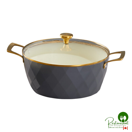 Prime Venice 7.4 Qt. Graphite Round Induction-Ready Chafer Casserole Pan with Cover 8858-9-28