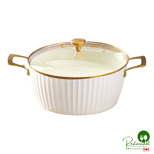 Prime Venice 7.4 Qt. White Round Induction-Ready Chafer Casserole Pan with Cover 8858-2-28