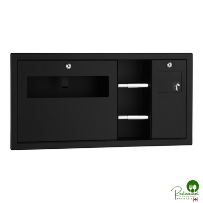 Bobrick B-3092.MBLK ClassicSeries Matte Black Horizontal Recessed Toilet Seat-Cover and Toilet Tissue Dispenser with Sanitary Napkin Disposal - Right