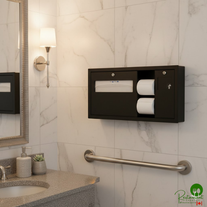 Bobrick B-3092.MBLK ClassicSeries Matte Black Horizontal Recessed Toilet Seat-Cover and Toilet Tissue Dispenser with Sanitary Napkin Disposal - Right