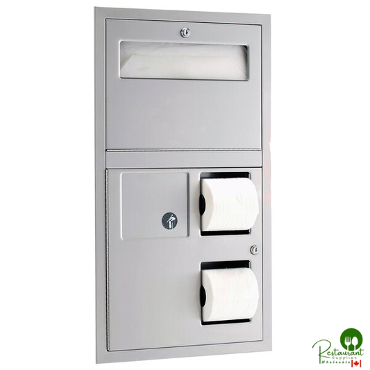 Bobrick B-3574 ClassicSeries Recessed Seat Cover Dispenser with Sanitary Napkin Disposal and Toilet Tissue Dispenser with Clearance for Grab Bar