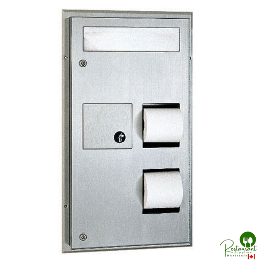 Bobrick B-357 ClassicSeries Partition Mounted Seat Cover Dispenser with Sanitary Napkin Disposal and Toilet Tissue Dispenser