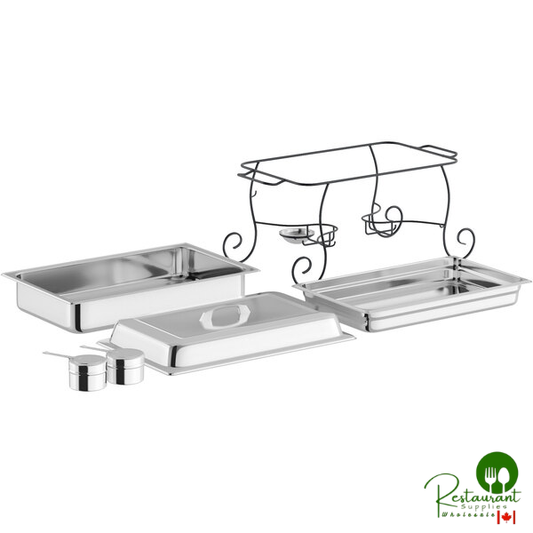 8 Qt. Full Size Chafer with Black Wrought Iron Stand and Stainless Steel Lid Handle By Prime