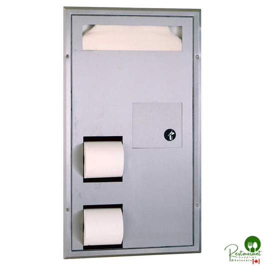 Bobrick B-3571 ClassicSeries Partition Mounted Seat Cover Dispenser with Sanitary Napkin Disposal and Toilet Tissue Dispenser with Clearance for Grab Bar