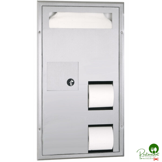 Bobrick B-35715 Partition Mounted Toilet Seat-Cover and Toilet Tissue Dispenser with Sanitary Napkin Disposal - 17 3/16" x 4 5/16" x 30 5/8"