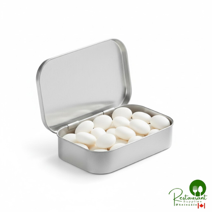 3 11/16" x 2 1/4" x 13/16" Silver Rectangular Tin with Hinged Lid - 200/Case