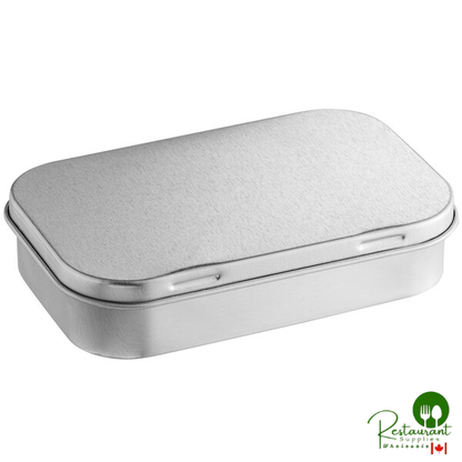 3 11/16" x 2 1/4" x 13/16" Silver Rectangular Tin with Hinged Lid - 200/Case