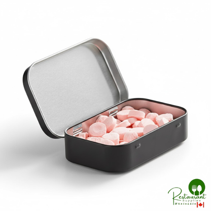 3 11/16" x 2 1/4" x 13/16" Black Rectangular Tin with Hinged Lid - 200/Case