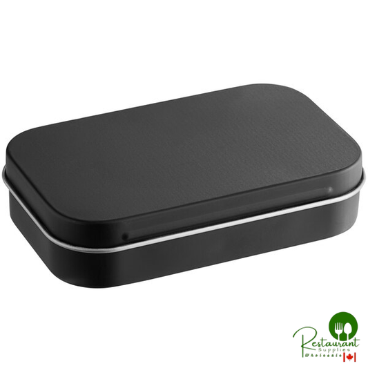 3 11/16" x 2 1/4" x 13/16" Black Rectangular Tin with Hinged Lid - 200/Case
