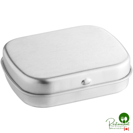 2 3/8" x 1 13/16" x 11/16" Silver Rectangular Tin with Hinged Lid - 384/Case