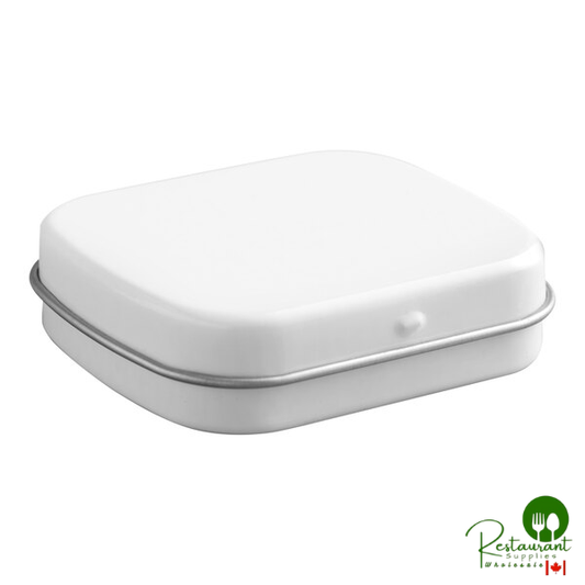 2 3/8" x 1 13/16" x 11/16" White Rectangular Tin with Hinged Lid - 384/Case