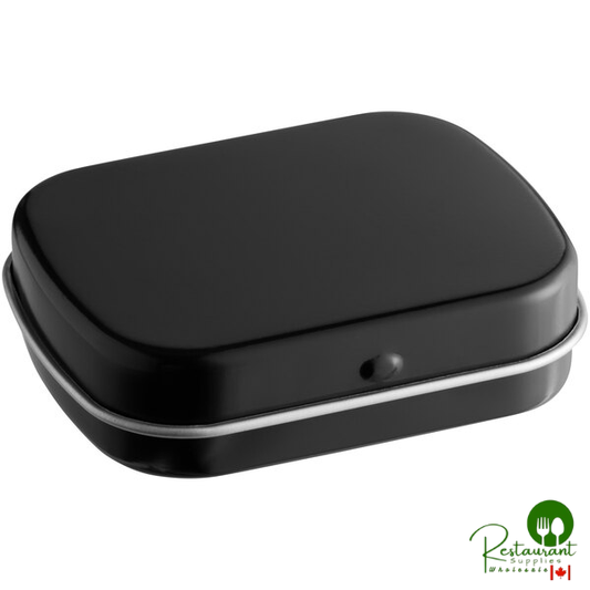 2 3/8" x 1 13/16" x 13/16" Black Rectangular Tin with Hinged Lid - 384/Case