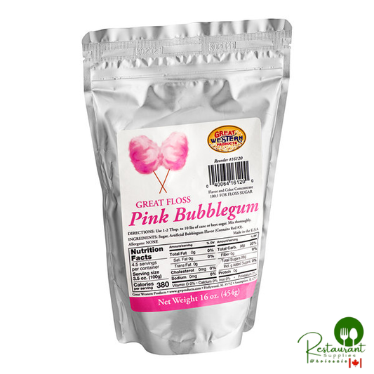 Great Western Great Floss 1 lb. Container Pink Bubble Gum Cotton Candy Concentrate Sugar - 12/Case
