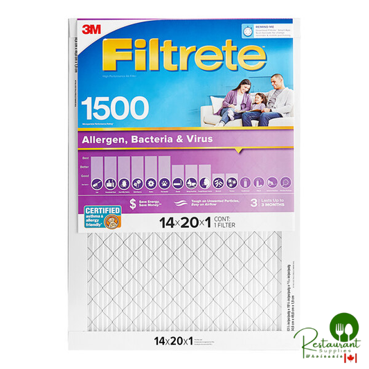 3M Filtrete 14" x 20" x 1" MPR 1500 High-Performance Allergen, Bacteria, and Virus Air Filter 70009120596 - 4/Case