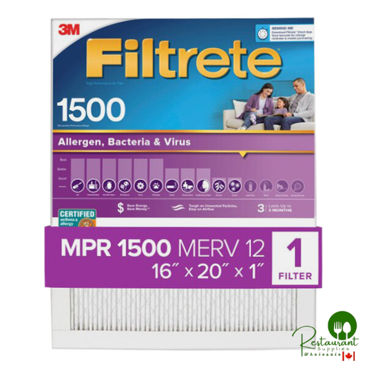 3M Filtrete 16" x 20" x 1" MPR 1500 High-Performance Allergen, Bacteria, and Virus Air Filter 7100203142 - 4/Case