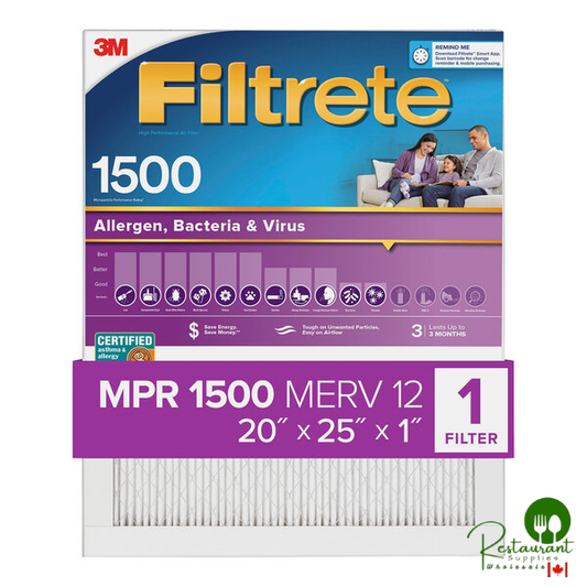 3M Filtrete 20" x 25" x 1" MPR 1500 High-Performance Allergen, Bacteria, and Virus Air Filter 70009112775 - 4/Case