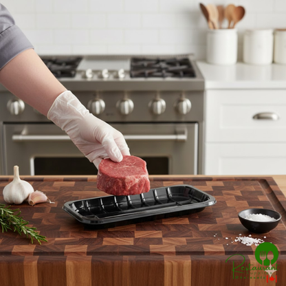 CKF 86535 (#17S) 8 5/16" x 4 1/2" x 3/8" Black PET Plastic Meat Tray - 900/Case