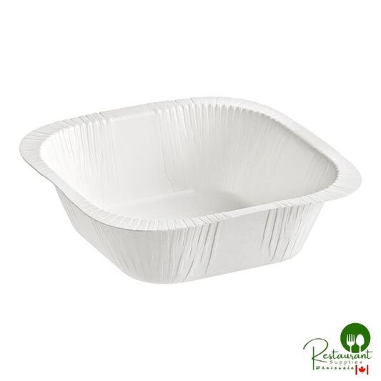 Solut Bake and Show 4 3/16" x 4 3/16" x 1 1/4" Square White Oven-Safe Paperboard Baking Pan - 1,500/Case