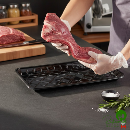 CKF 86611 (#25S) 14 7/8" x 8 1/16" x 1" Black PET Plastic Meat Tray - 300/Case