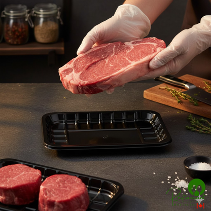 CKF 86567 (#2S) 6" x 8 3/8" x 11/16" Black PET Plastic Meat Tray - 500/Case