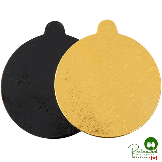 Enjay .045-4RTGB 4" Black and Gold Reversible Round Single Serve Dessert Board with Tab - 500/Case