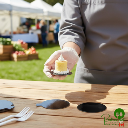 Enjay 2 1/8" Round Black Single Serve Dessert Board with Tab - 500/Case