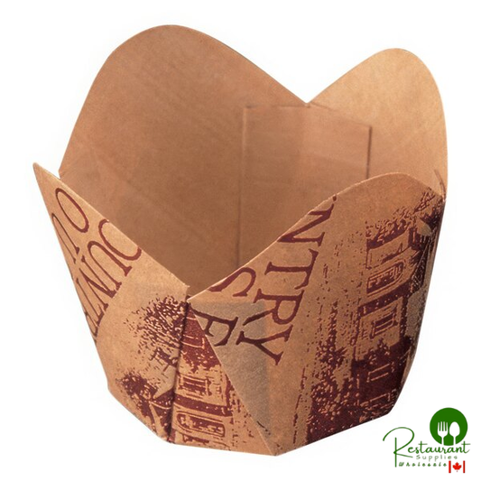 Welcome Home Brands 1 13/16" x 1 13/16" Brown "Country Home" Scalloped Baking Cup - 500/Case