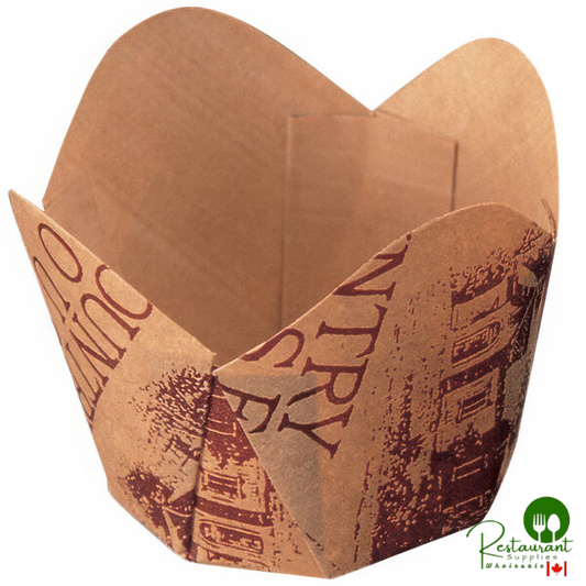 Welcome Home Brands 2" x 2" Brown "Country Home" Scalloped Baking Cup - 500/Case