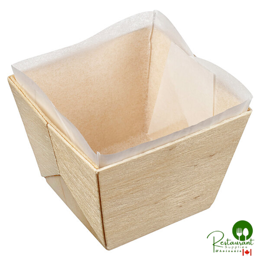 Solia WA00013 2 13/16" x 2 13/16" x 2 3/16" Square Wooden Punnet with Baking Paper - 200/Case