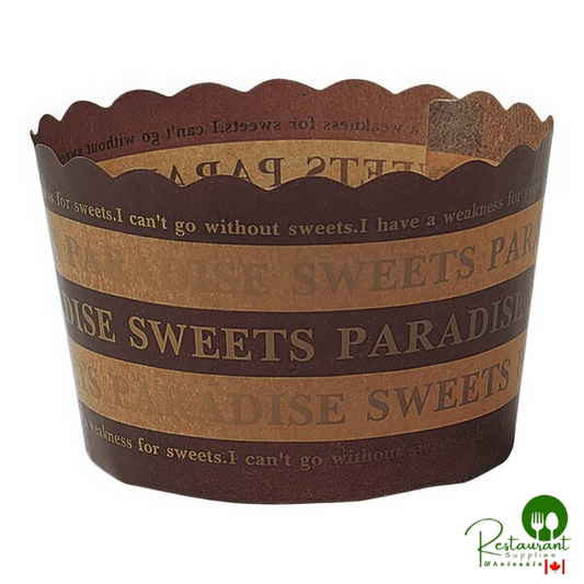 Welcome Home Brands 2 5/16" x 2" Brown Striped "Sweets Paradise" Scalloped Baking Cup - 500/Case