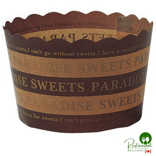 Welcome Home Brands 2 5/8" x 2" Brown Striped "Sweets Paradise" Scalloped Baking Cup - 500/Case