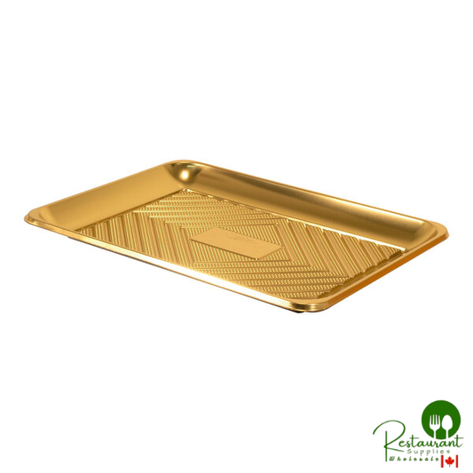 Welcome Home Brands 13 9/16" x 9 15/16" Gold Rectangular Plastic Kado Tray - 100/Case