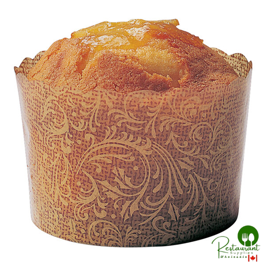 Welcome Home Brands 3 3/16" x 2 7/16" Brown Antique Swirls Scalloped Baking Cup - 500/Case