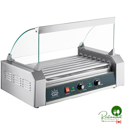 HDRG18 18 Hot Dog Roller Grill with 7 Rollers and Glass Sneeze Guard by Prime - 120V, 910W