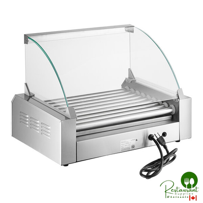 Carnival King HDRG24 24 Hot Dog Roller Grill with 9 Rollers and Glass Sneeze Guard - 120V, 1170W